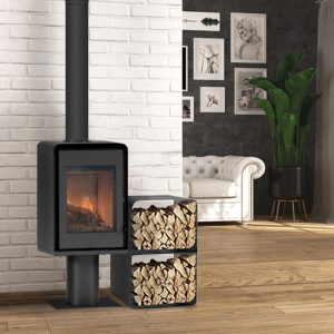Poêle à bois Domino avec pied et module 2 étages – 8,5 Kw